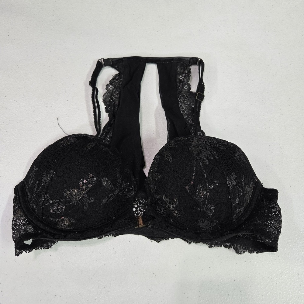 PINK Women Bra 32C Black Lace Floral Date Push Up Front Closure